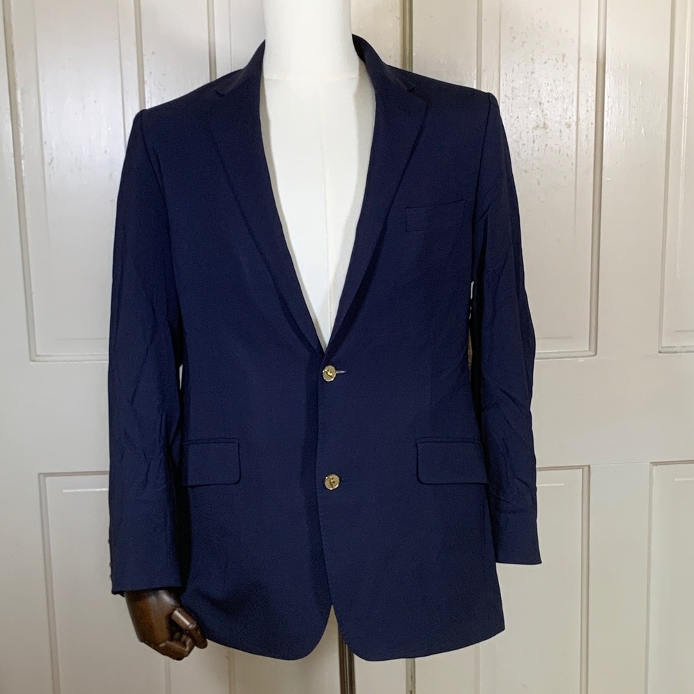 Robert Graham Blazer Mens 40 Navy Blue Wool Stretch Paisley Lined Sport Coat